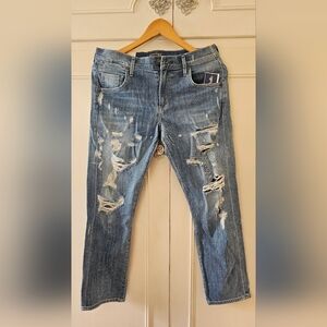 Agolde Isabel Slim Boyfriend Chaumont Distressed Blue Jeans Size 27